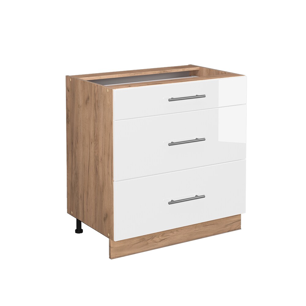 Vicco Schubladenunterschrank Küchenschrank Küchenmöbel Fame-Line Eiche Weiß 80 cm modern Hochglanz Küche Einbauküche Drehtür Blende Schublade Küchenunterschrank Küchenzeile