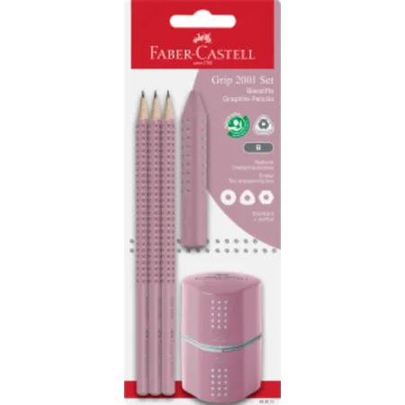 Faber-Castell Grip 2001 Bleistift Set inkl. Anspitzer Radiergummi rose shadows