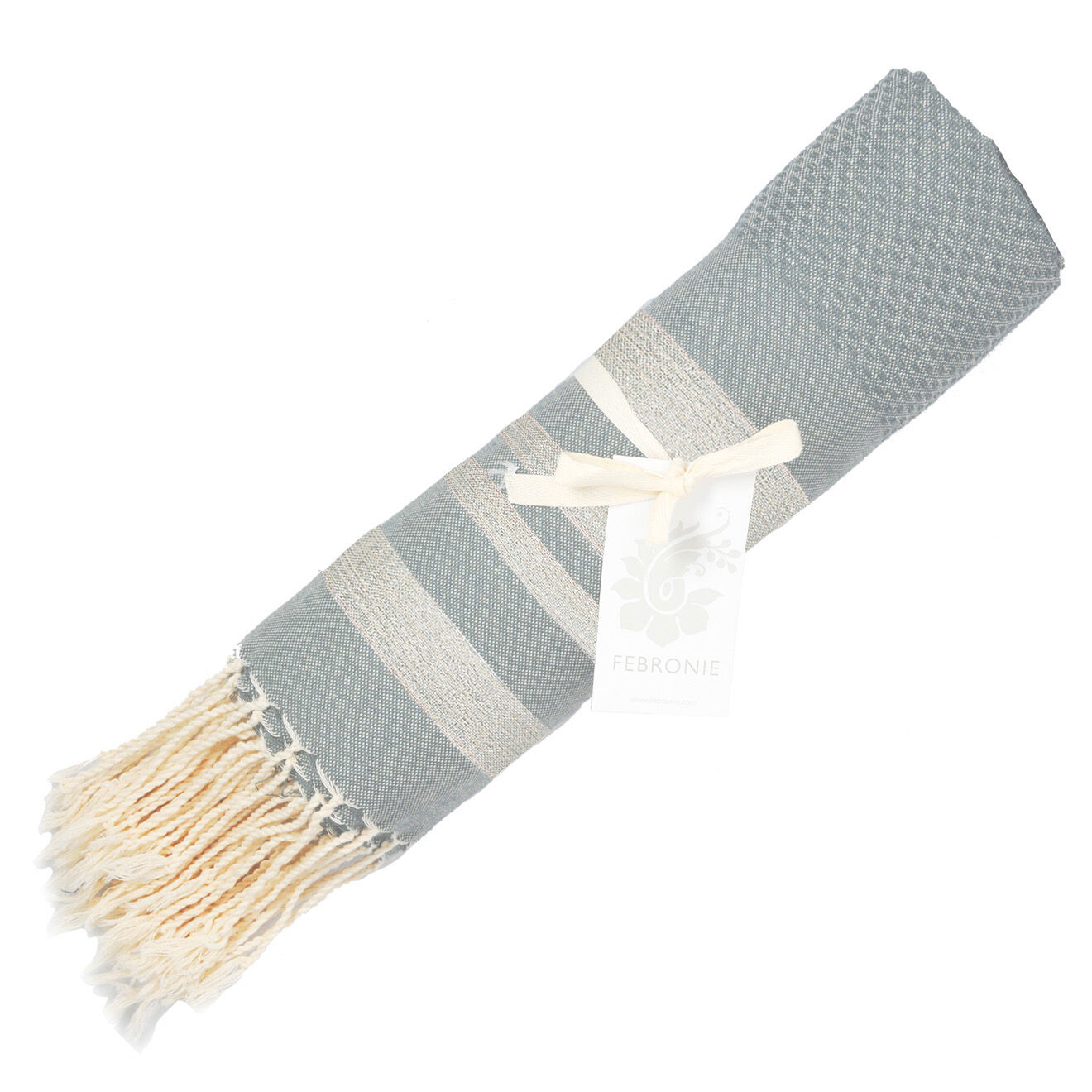 Febronie Fouta Nid d'abeille Hamptons Lurex gris perle/argenté - 100x200 cm