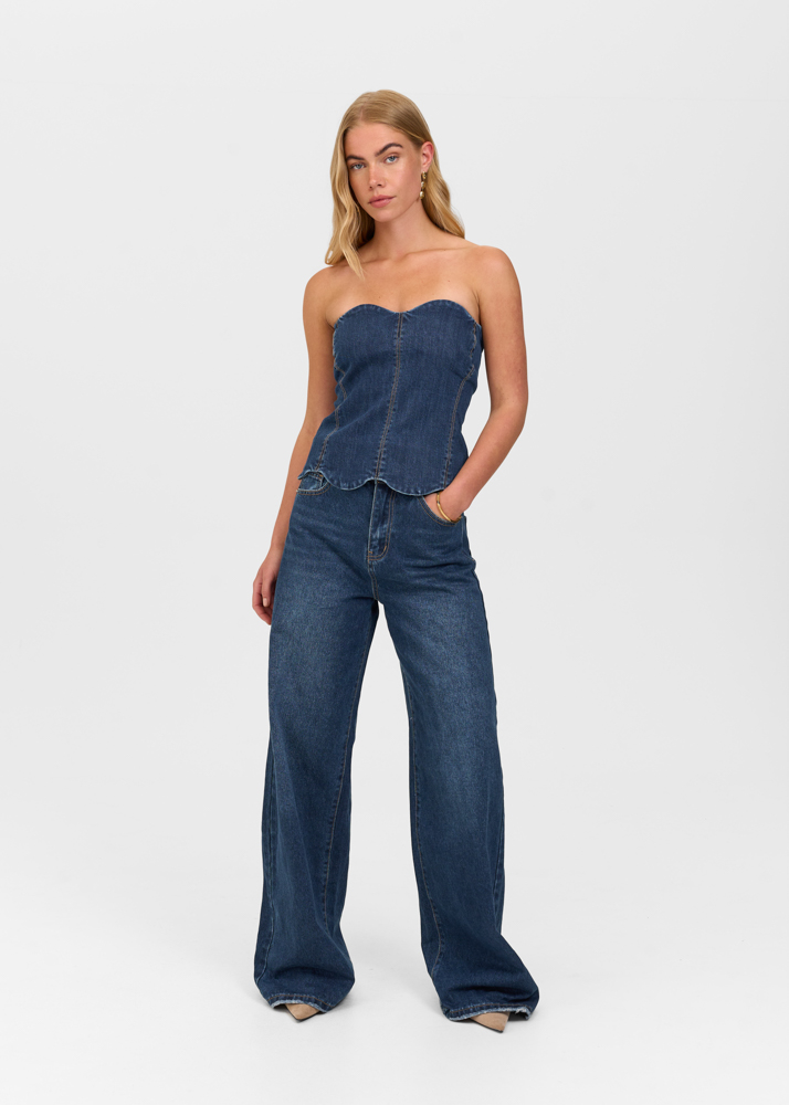 Scallop denim top indigo blauw