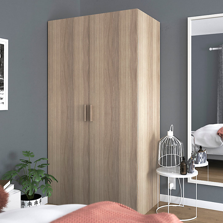 Armoire penderie portes battantes effet chêne avec 5 étagères GoodHome Atomia H. 187,5 x L. 100 x P. 60 cm