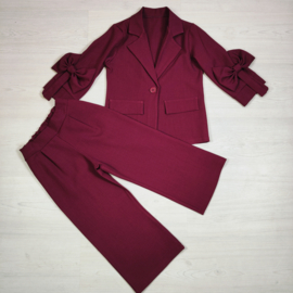 Girls Elegant Bow Blazer Set - bordeaux