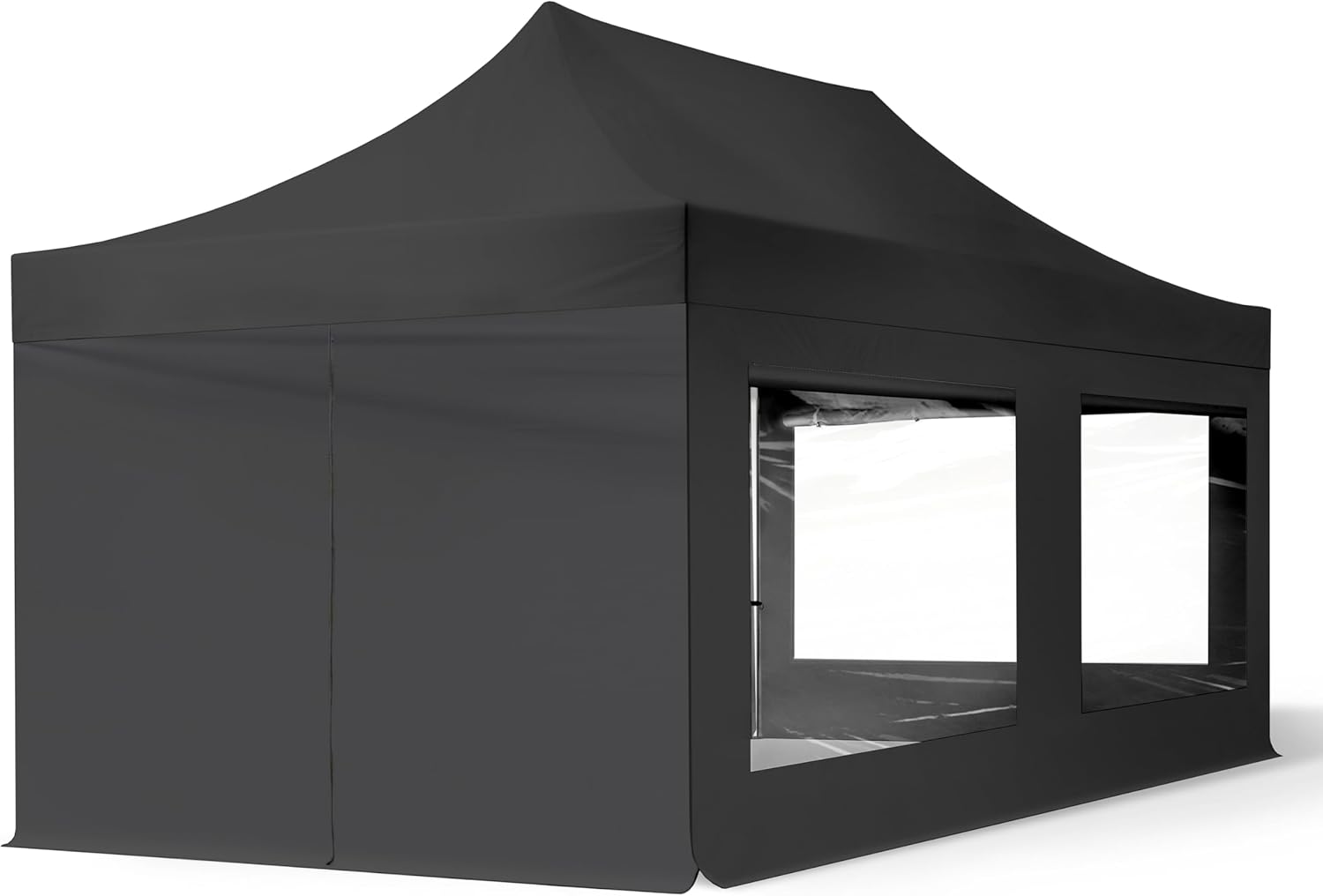 TOOLPORT 3x6m Faltpavillon Pavillon Partyzelt Gazebo Stahl 30mm, 4 Seitenteile, Panoramafenster, schwarz