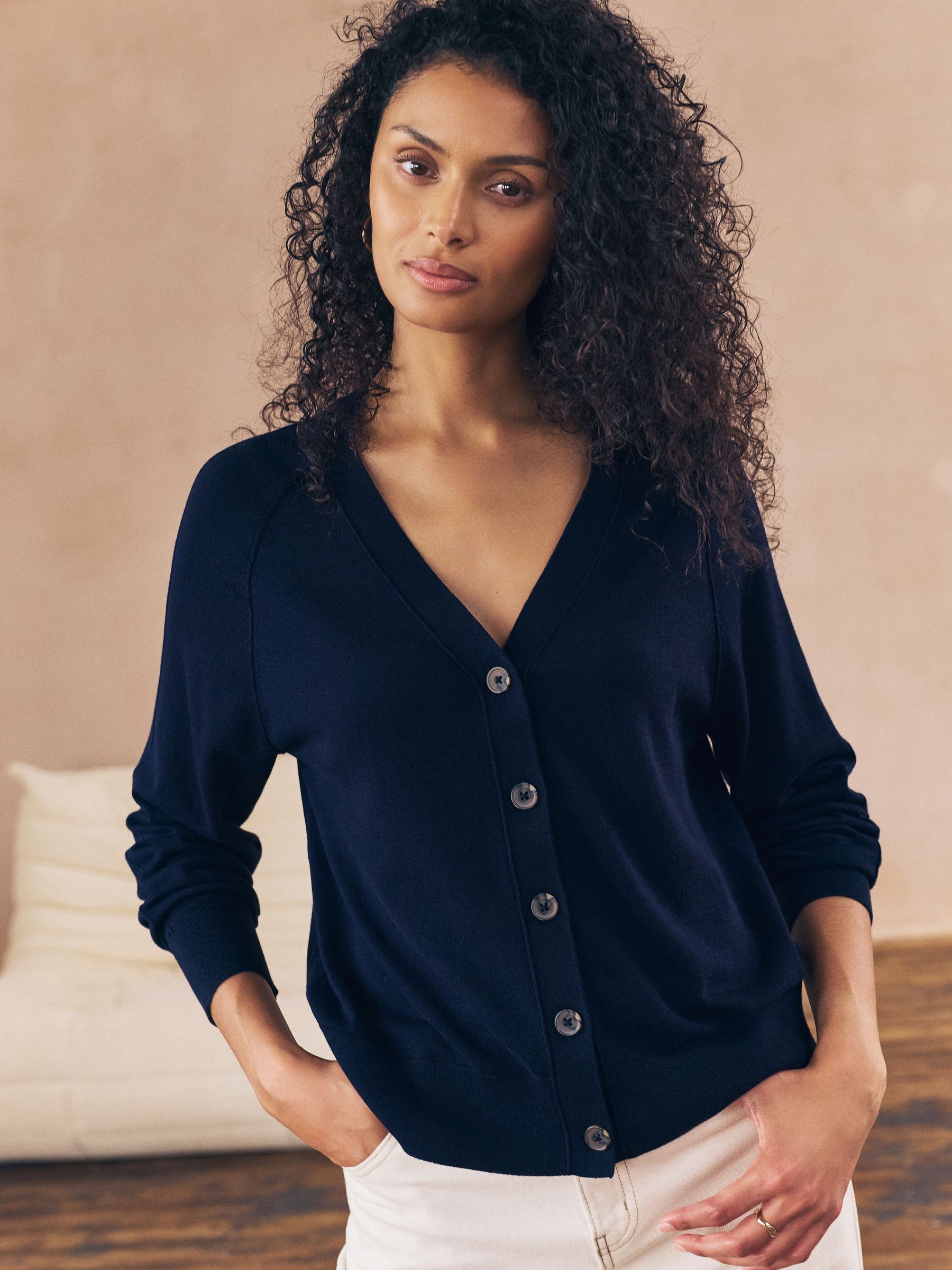 Donkerblauw - Soft Touch V-hals Katoenrijk Vest met Knopen