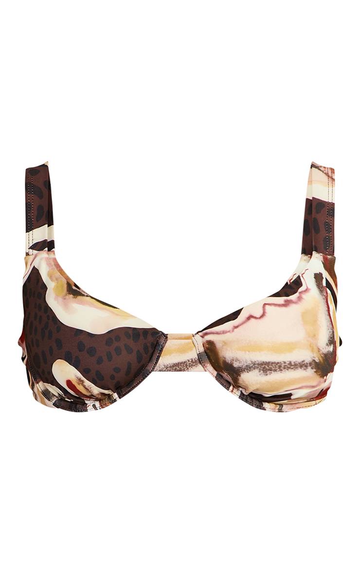 Marron Haut De Bikini À Armatures Avec Imprimé Animal Et Dos À Nouer Ajustable