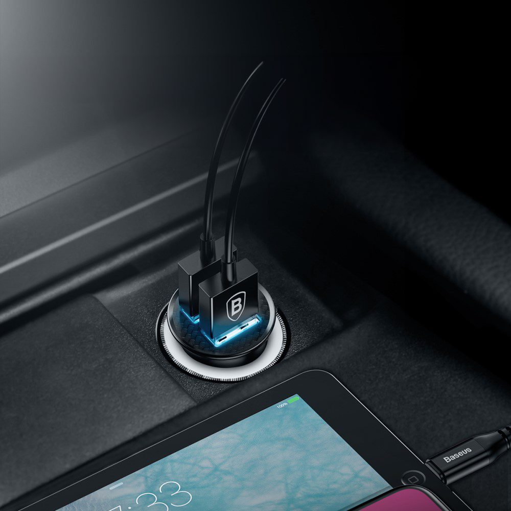 (5A) 2x USB A Auto KFZ Ladegerät Netzteil Quick Charge 3.0   LED Beleuchtung - Schwarz