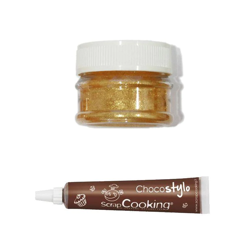 Colorant alimentaire de surface en poudre doré + Stylo chocolat Scrapc