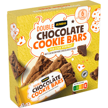 Jumbo Double Chocolate Cookie Bars met Cacao en Pure Chocoladestukjes 6 Stuks