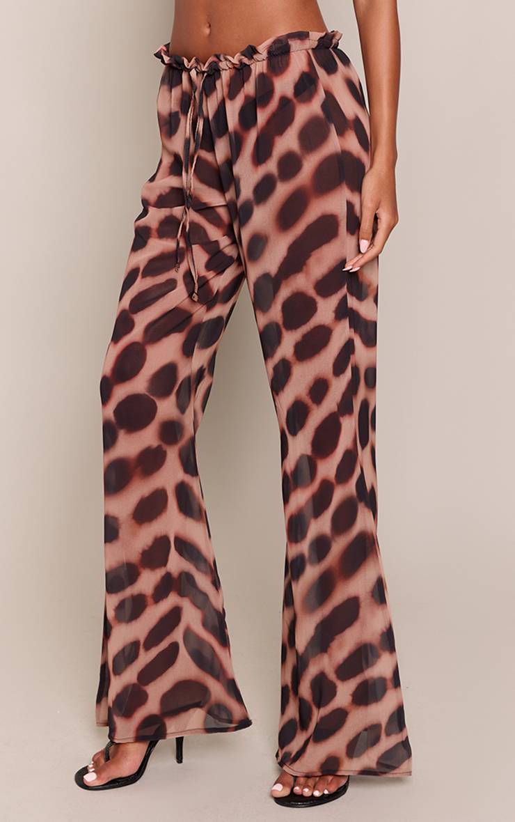 Marron Pantalon Fluide Large En Mousseline Imprimé Animal Tall