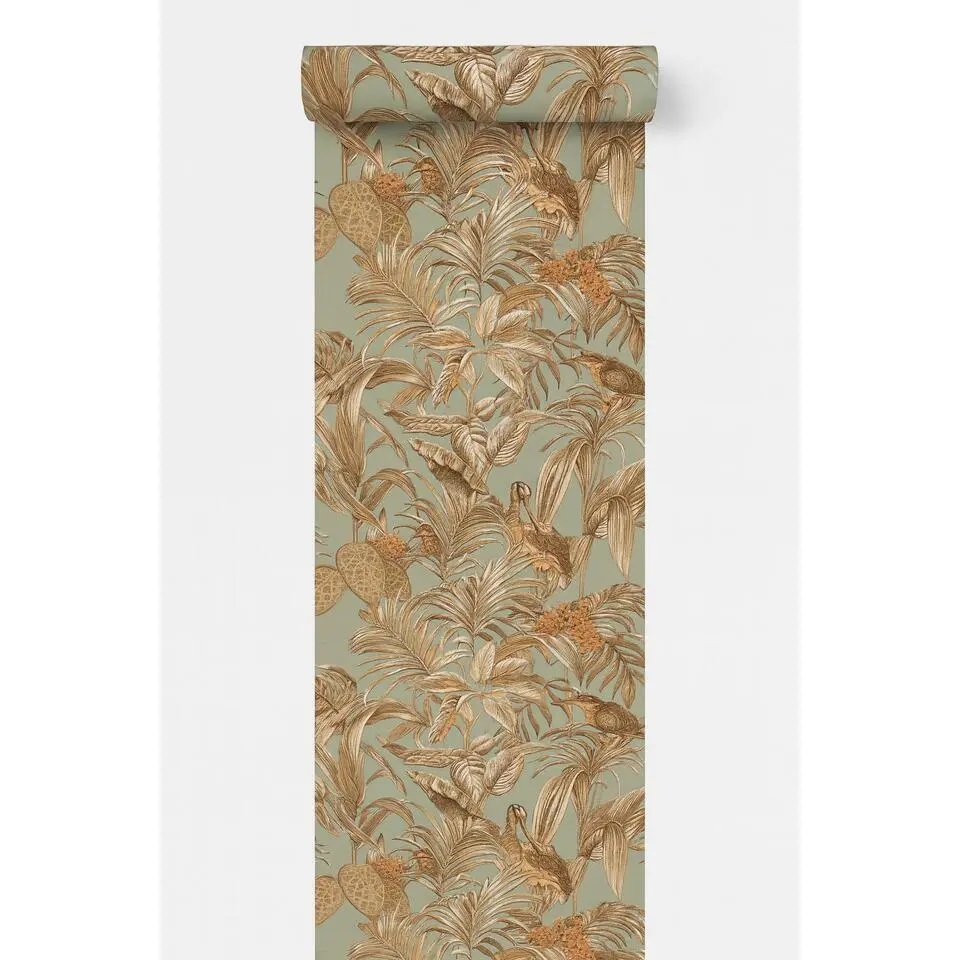 Dutch Wallcoverings Vliesbehang Wallstitch bird of paradise - groen - 10m x 53cm