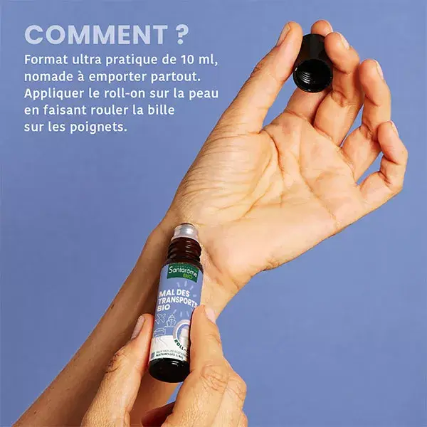 Roll-on orgânico Santarome para enjoo de movimento com óleos essenciais 10 ml