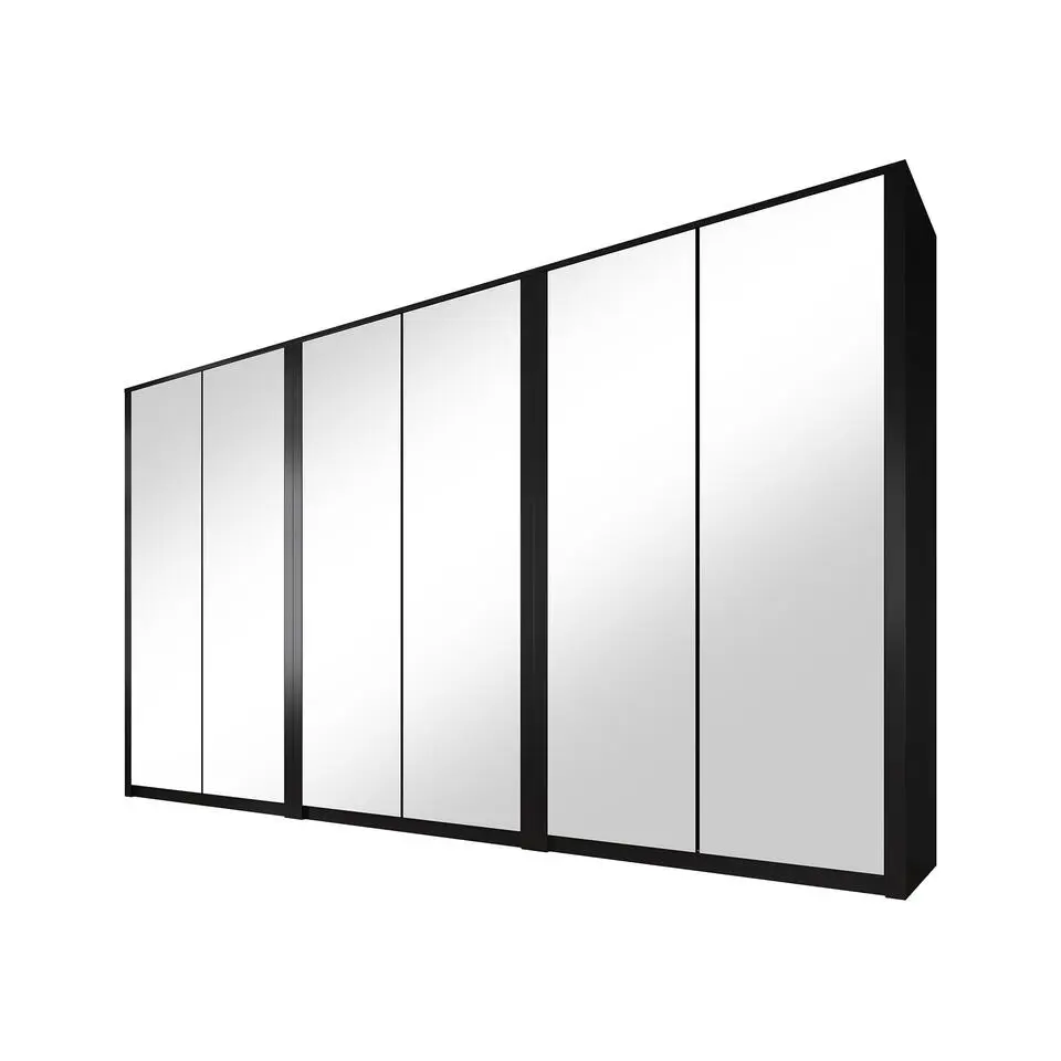 Meubella - Kledingkast Malibu - Mat zwart - 339 cm - Met spiegel