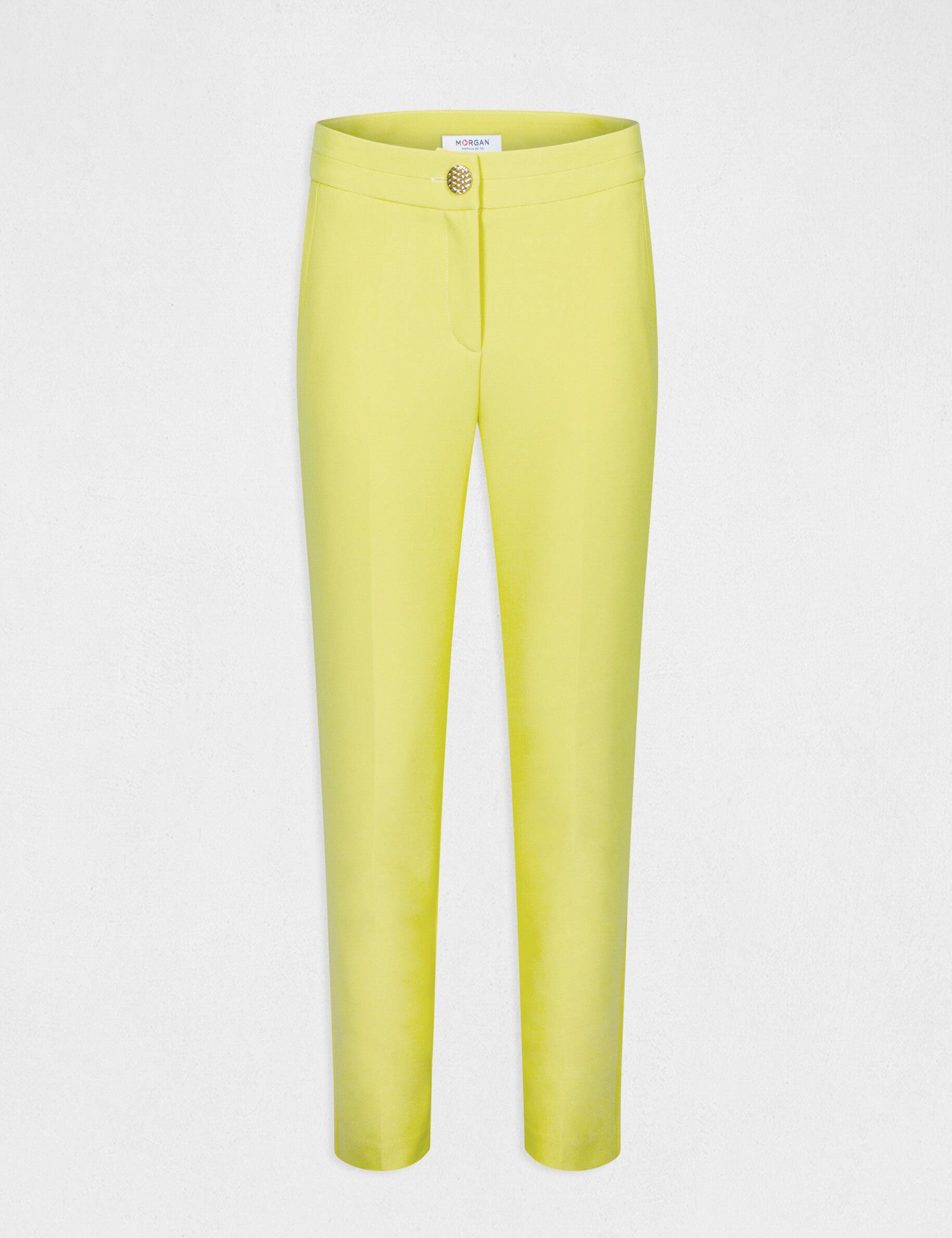 Pantalon city ajusté 7/8ème à pinces jaune femme - jaune