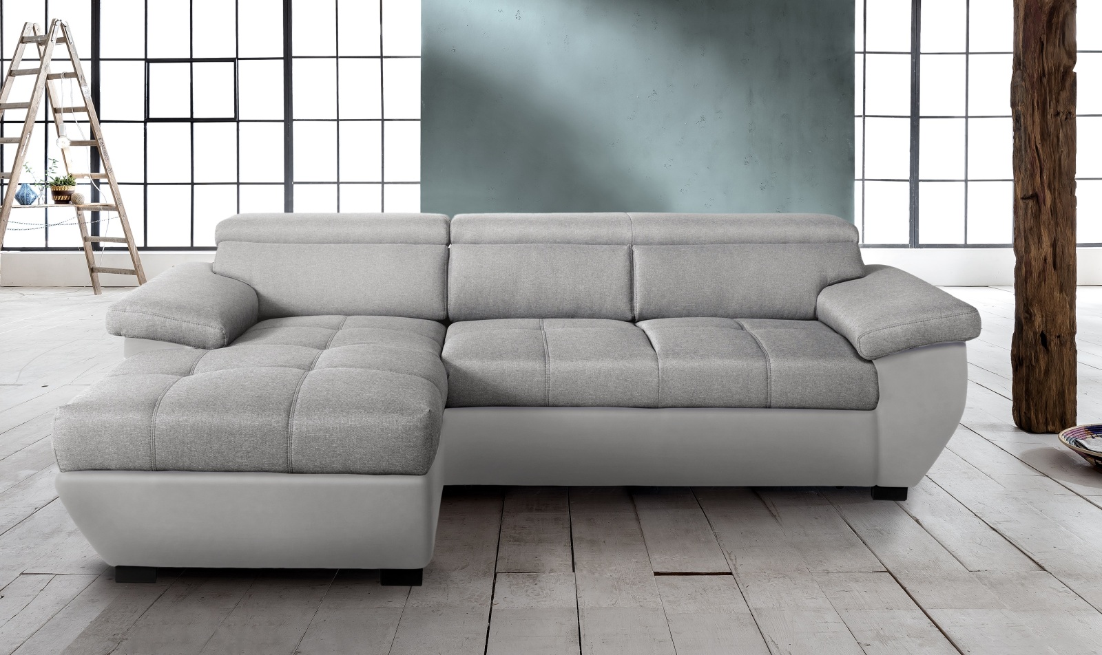 Ecksofa - grau-silber - Liegefunktion - Recamiere links