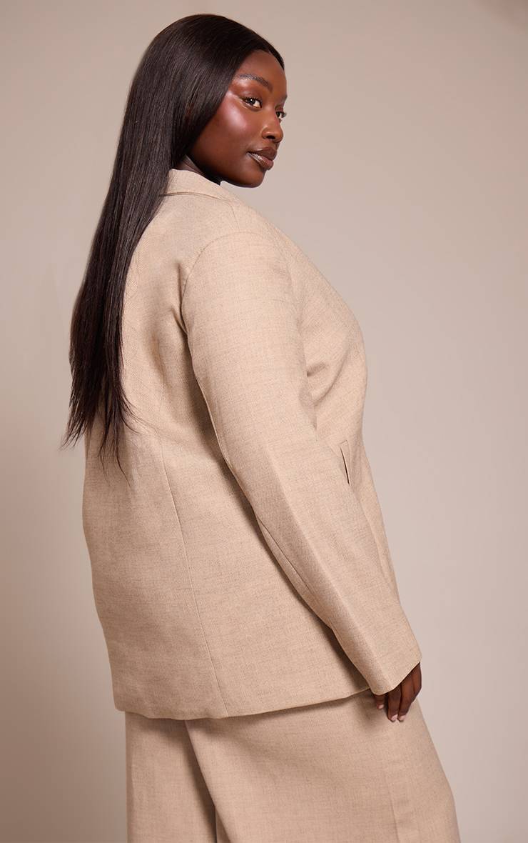 Gris Pierre Blazer Oversize Coordonné Avec Détail Foulard Drapé Tissé Plus