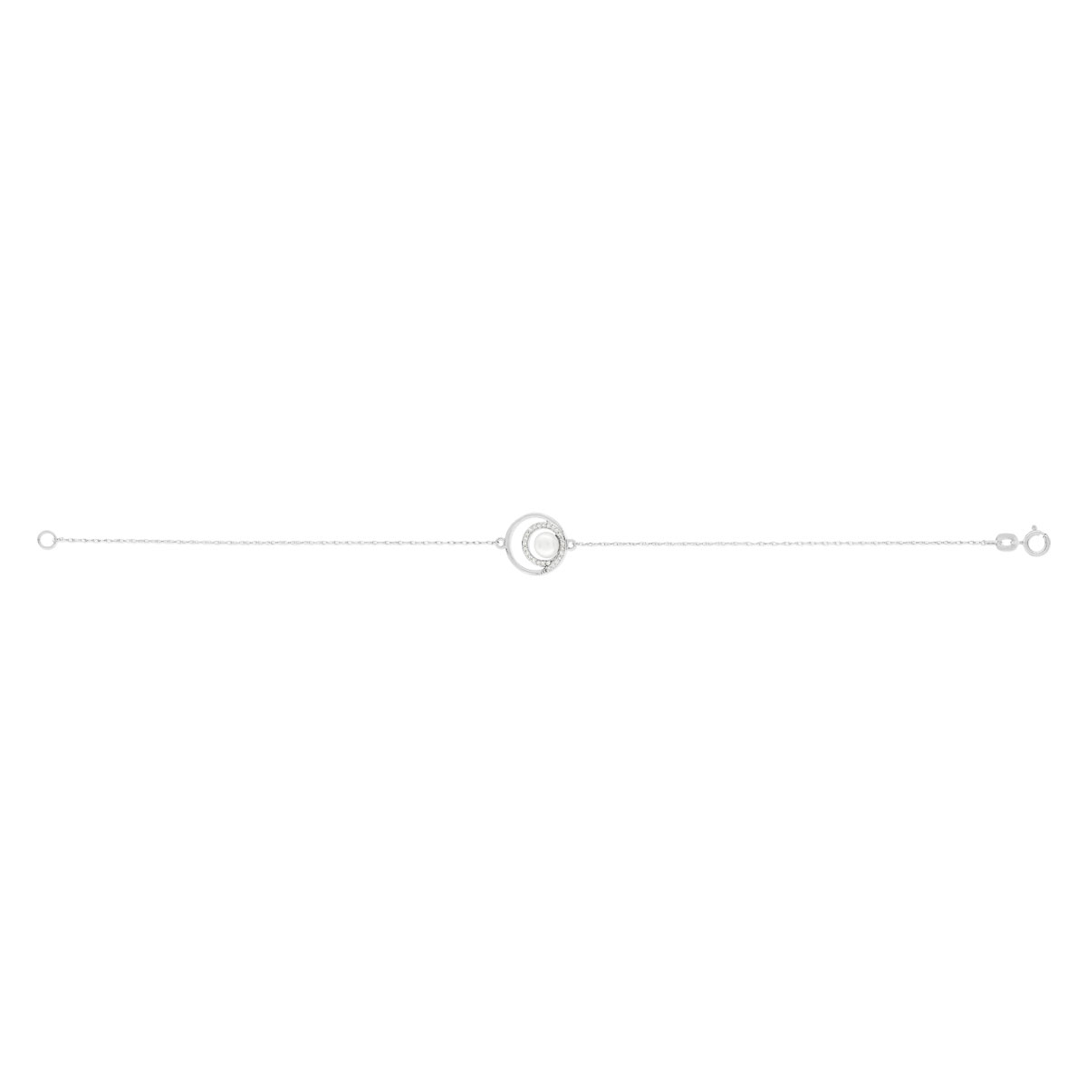 Bracelet or blanc 375, perle de culture de Chine, diamants. Longueur 19 cm.