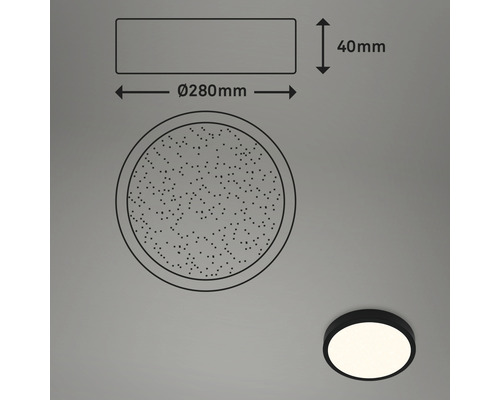 LED plafondlamp 18W 2000 lm 2700-6500 K CCT instelbare witte tinten Ø 28 cm Runa zwart + sterrenhemel, nachtlampfunctie, geheugenfunctie