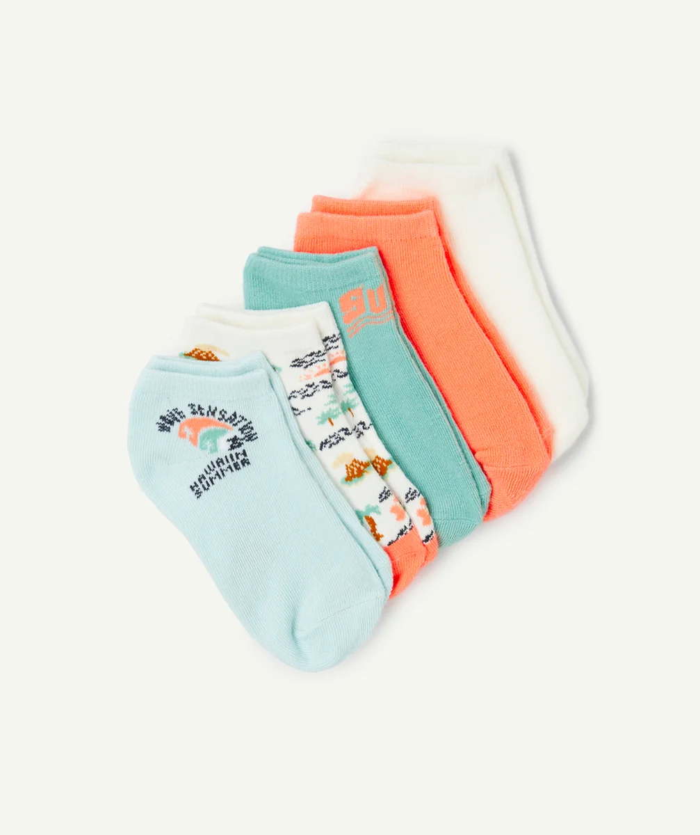lot de 5 paires de socquettes garçon orange bleu et vert thème plage