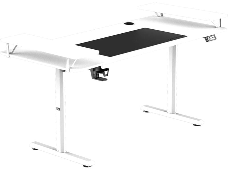 Ultradesk Gaming Tisch Higlander XXL Weiss Stabiler Gaming-Tisch für bis zu zwei Monitore