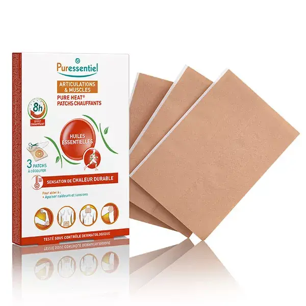 Adesivos térmicos Pure Heat para articulações e músculos da Puressentiel (3 unidades)