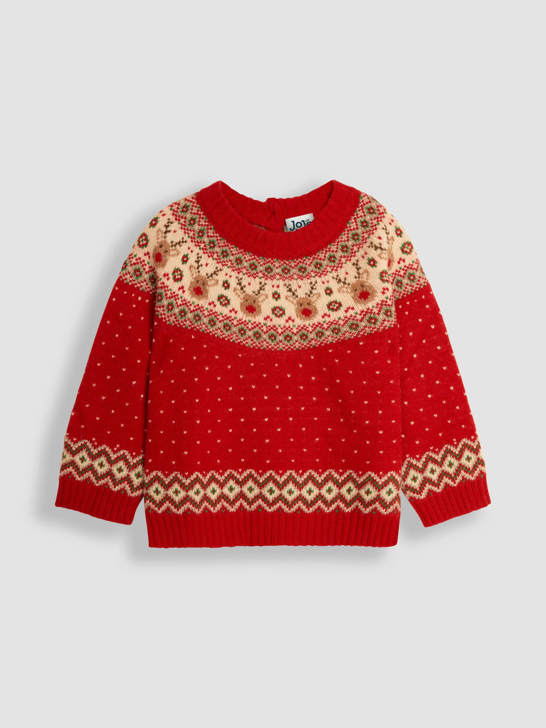 JoJo Maman Bébé gebreide kersttrui met rendier en Fairisle-patroon
