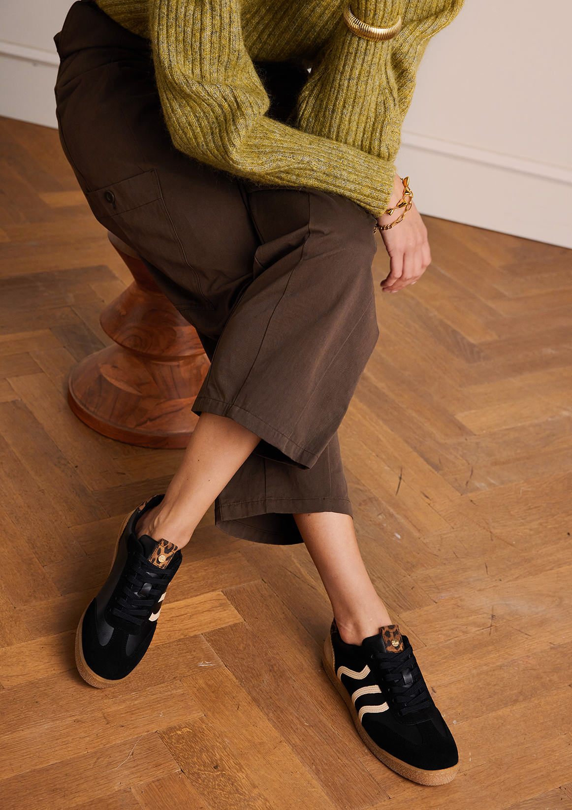 Zwarte leren sneakers met leopard details