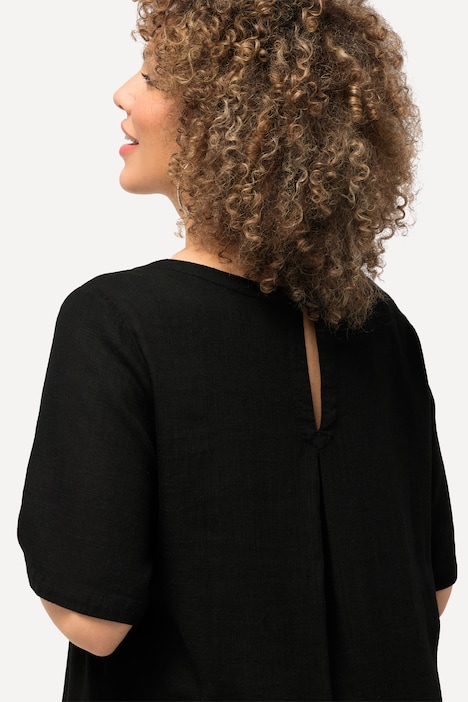 Bluse, Leinenmix, A-Linie, Rundhals, Halbarm