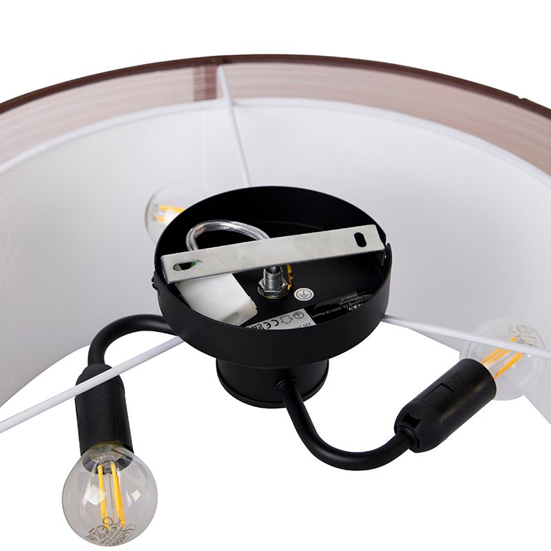 Moderne plafonnière bruin met wit 50 cm 3-lichts - Drum Duo