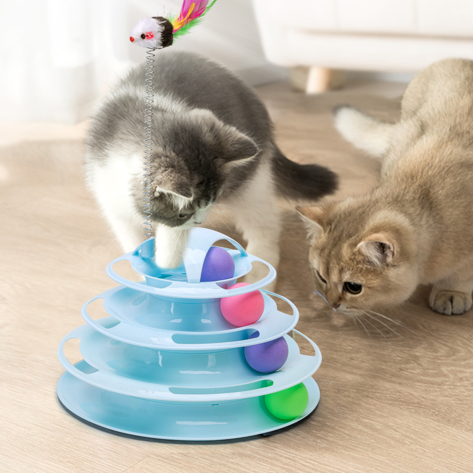 Nobleza - Brinquedo para Gatos, Torre Interativa com 4 Bolas e 3 Níveis, Torre Interativa para Gatos (25 x 16,5 cm)