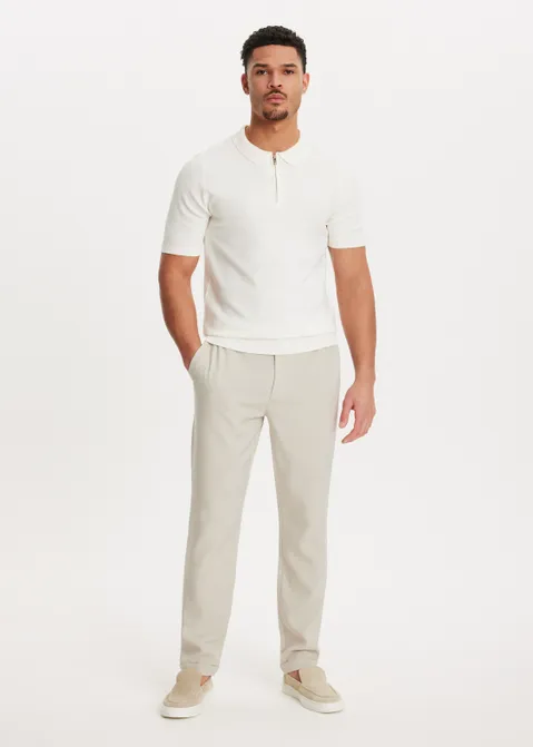 Half zip polo met structuur off-white (WIT.O)