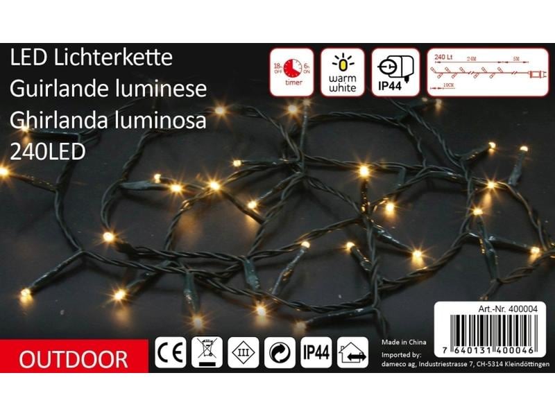 Dameco LED-Lichterkette 240 LED, 24 m, Outdoor LED Weihnachts-Lichterkette