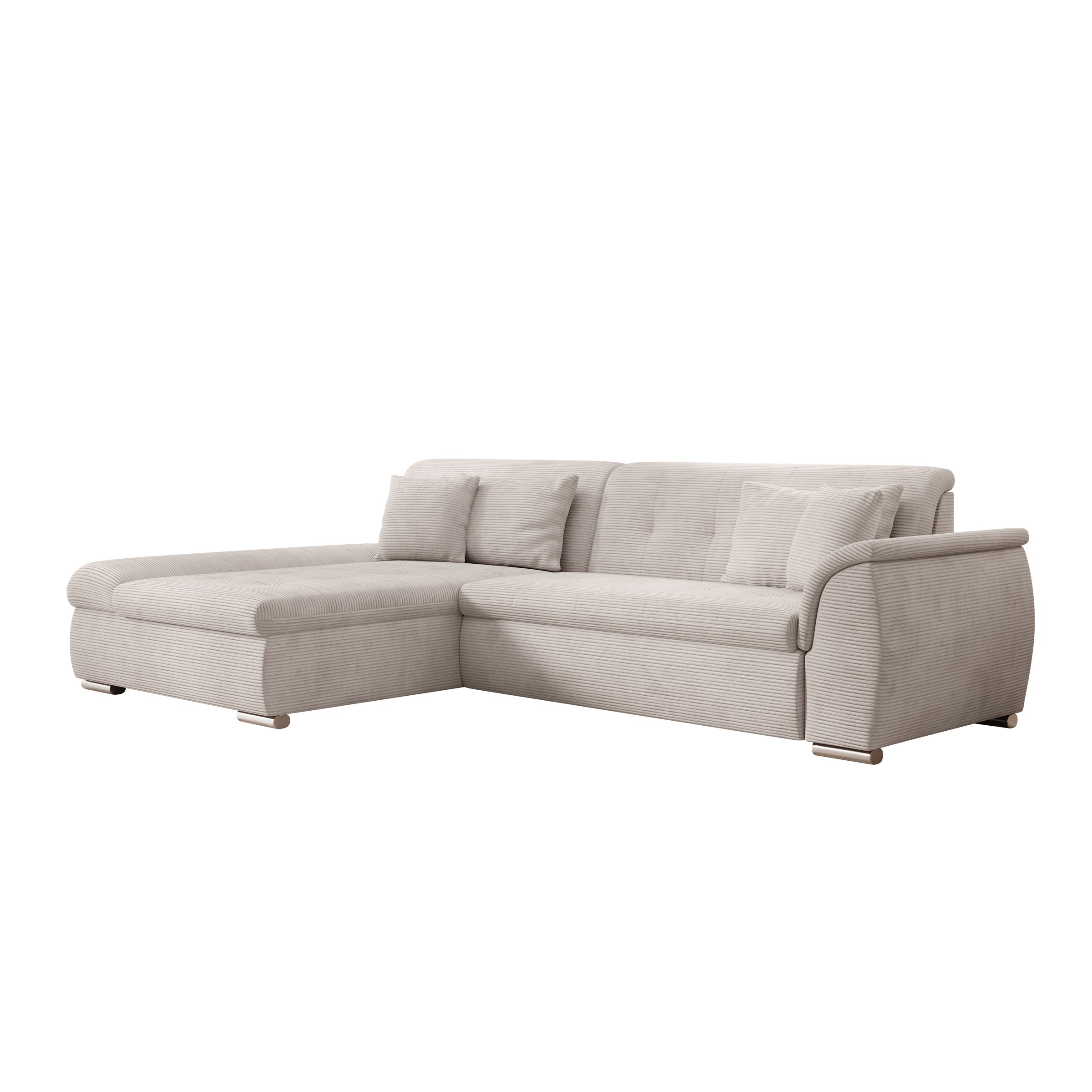Alberta - Hoekbank 3-zits met slaapfunctie - Ribstof beige - Links - 286x170x80 cm