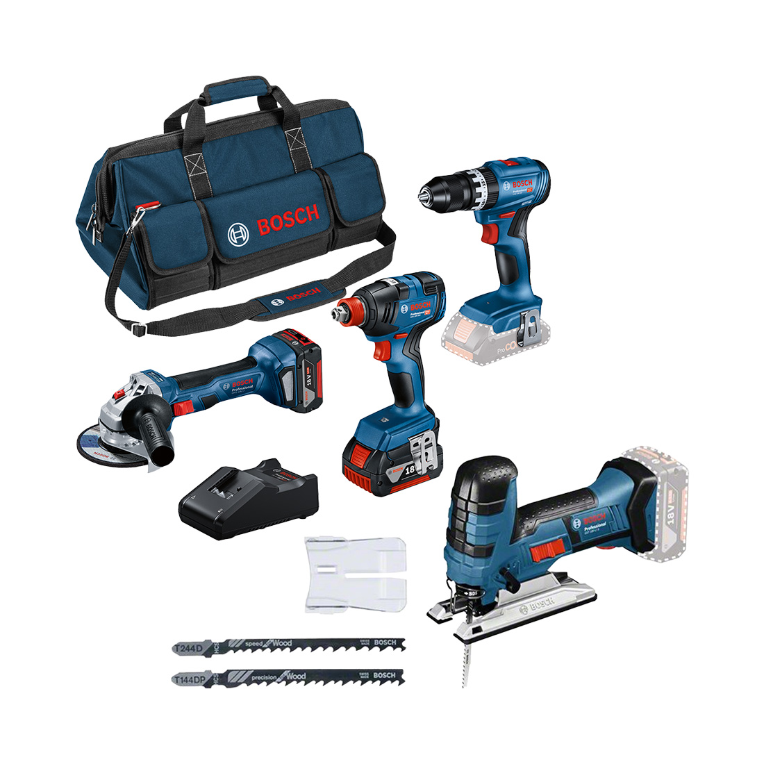 Bosch 4 Tool 18V Profi Set GSB+GDX+GWS+GST