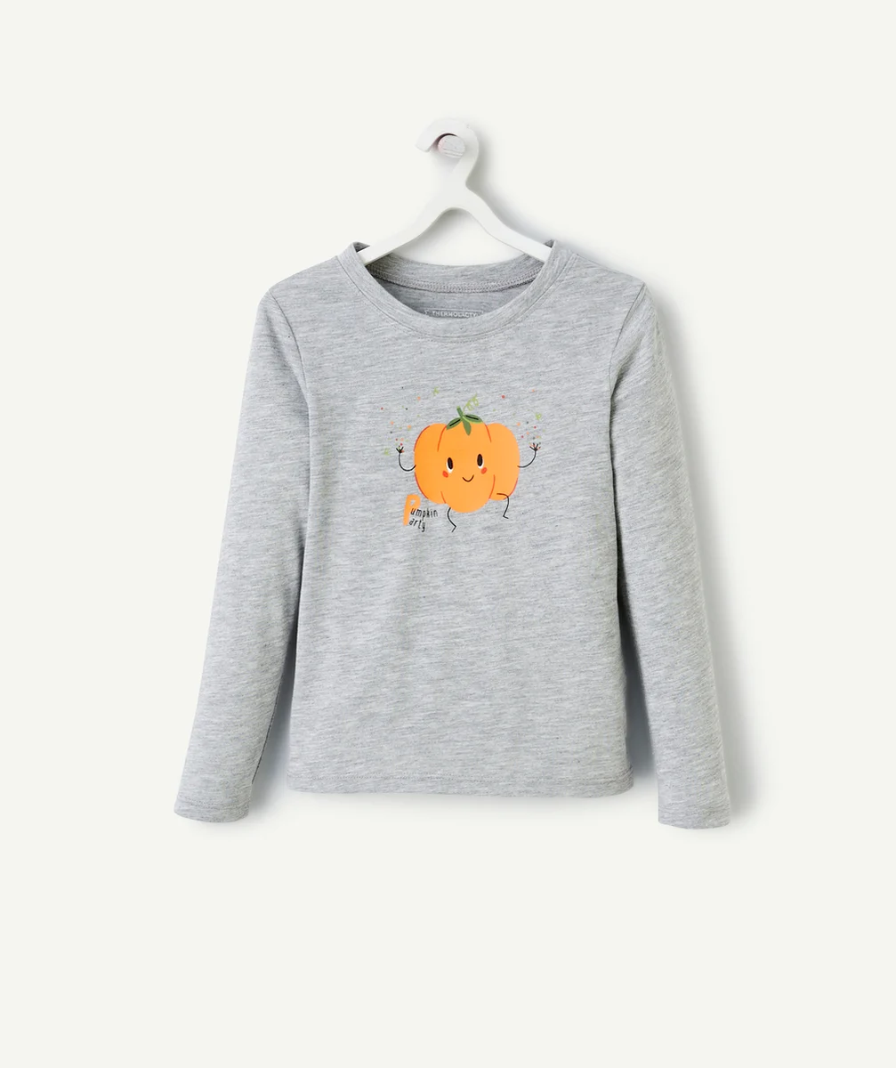 DAMARTT-SHIRT THERMOLACTYL GRIS CHINÉ AVEC MOTIF CITROUILLE