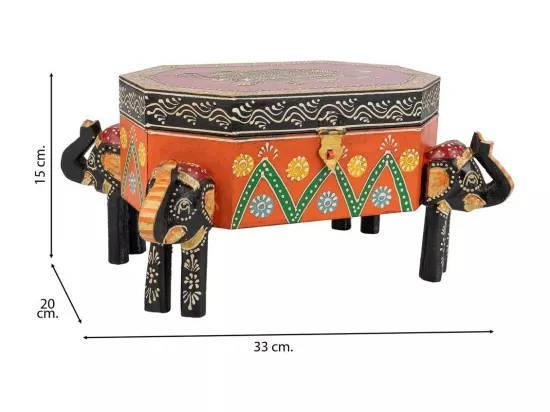 Coffret à bijoux en bois peint artisanal marron 33x20x15h