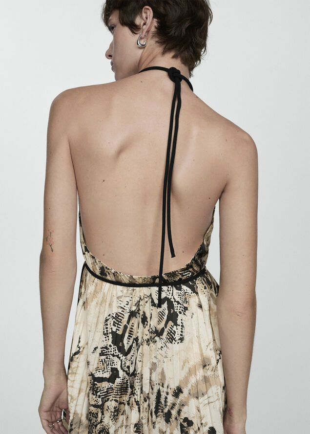 MANGO Pleated animal print dress Light beige