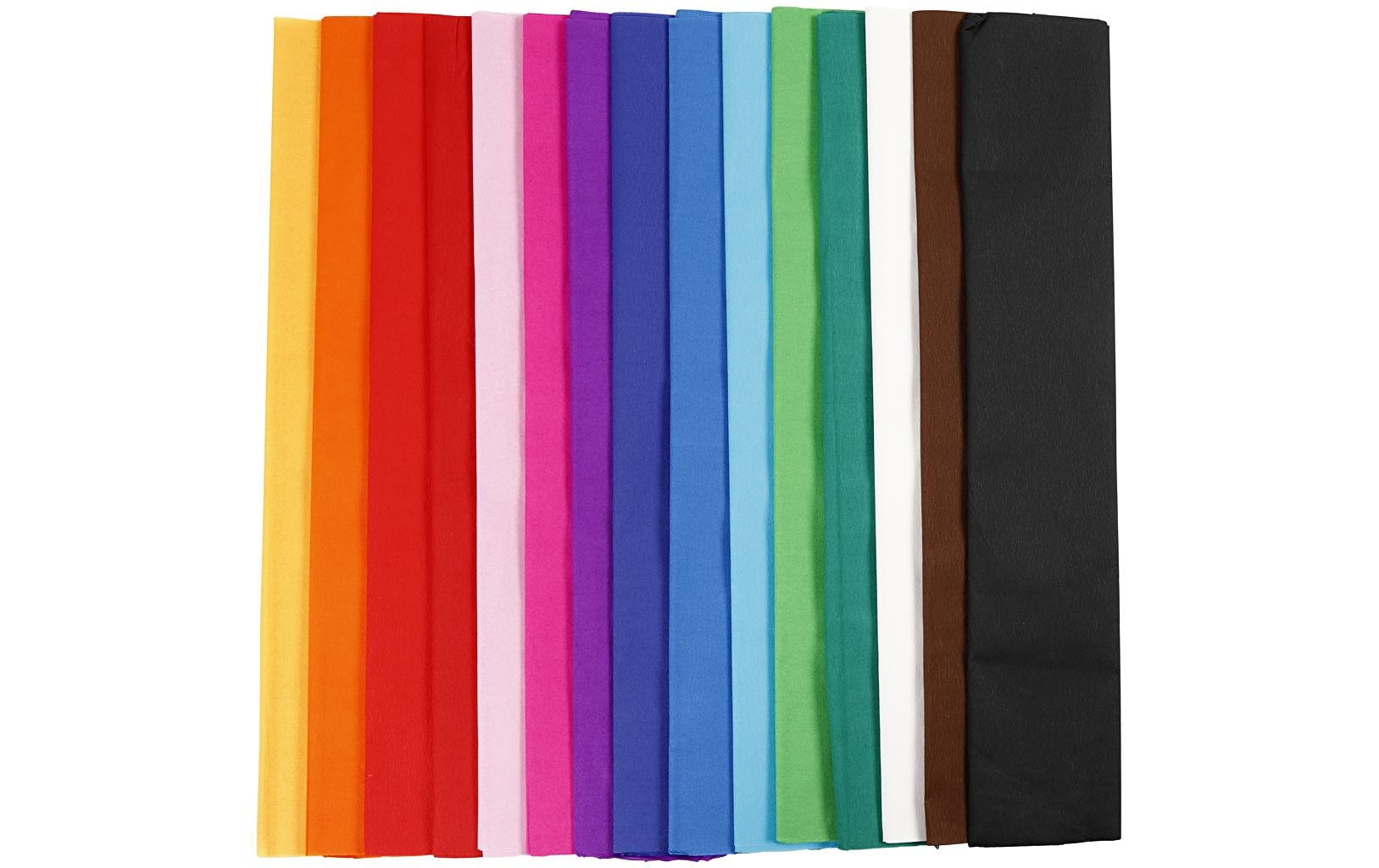 Krepppapier 50 cm x 2.5 m, 15 Stück, MehrfarbigKrepppapier für kreative Bastelarbeiten