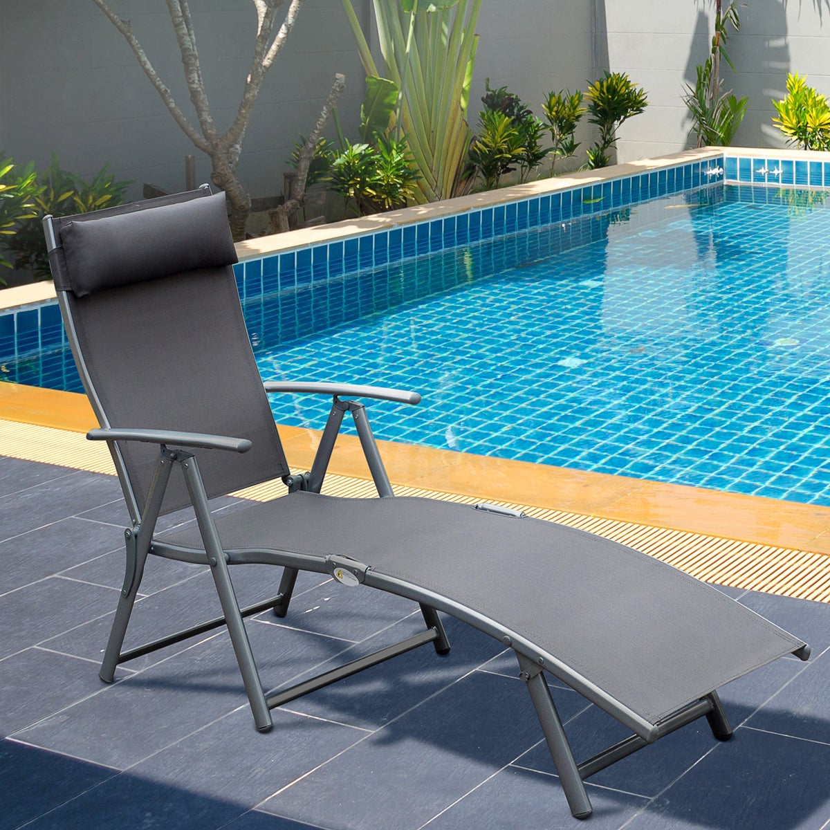 Outsunny ligstoel, strandligstoel, opvouwbaar, verstelbaar, met kussen, 137 x 63,5 x 100,5 cm, metaal, stof, grijs