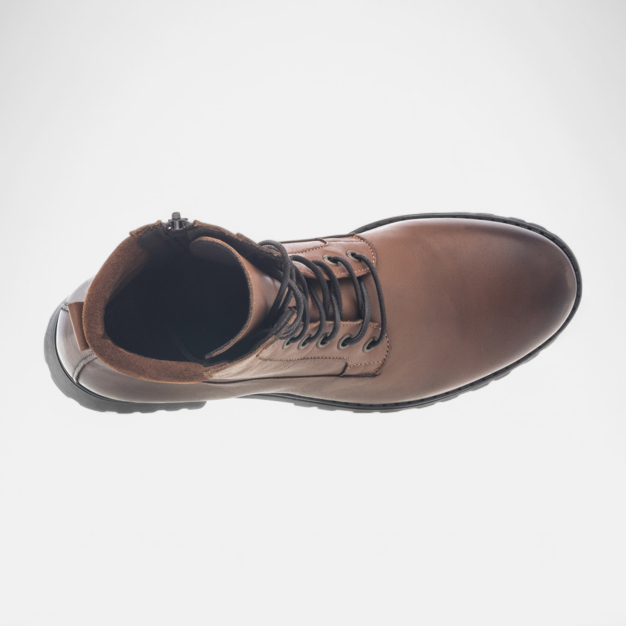 Bottines à lacets à talon Femme en cuir cognac