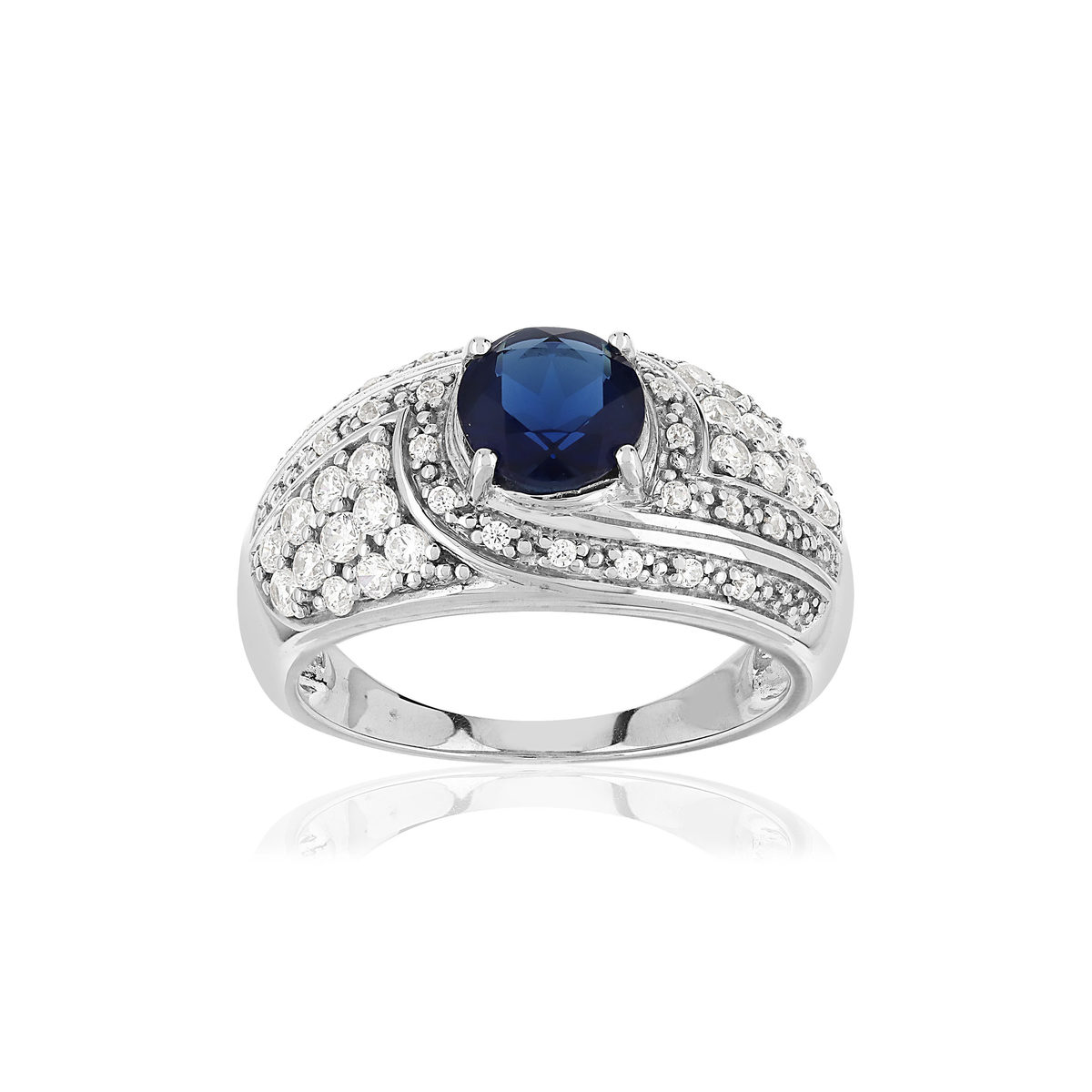 Bague argent 925 pierre imitation bleue et zirconias