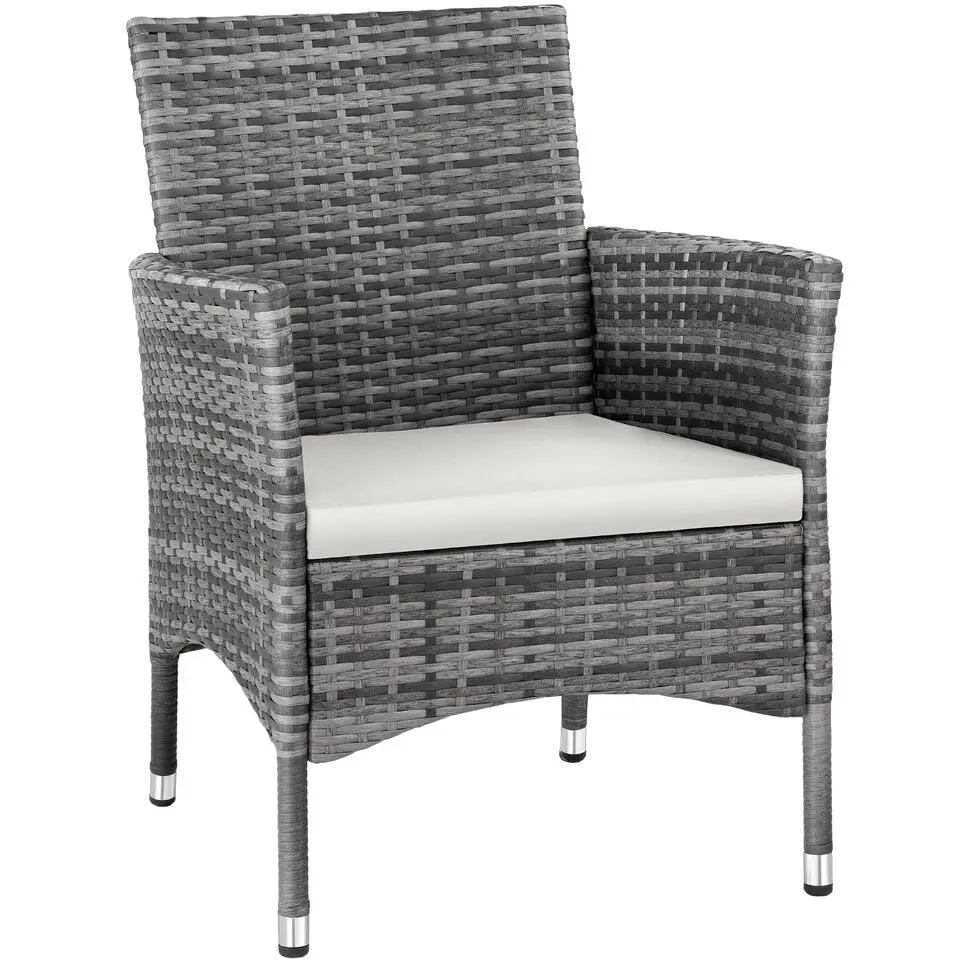 tectake 2 Wicker tuinstoelen met 4 kussenhoezen , Grijs/lichtgrijs
