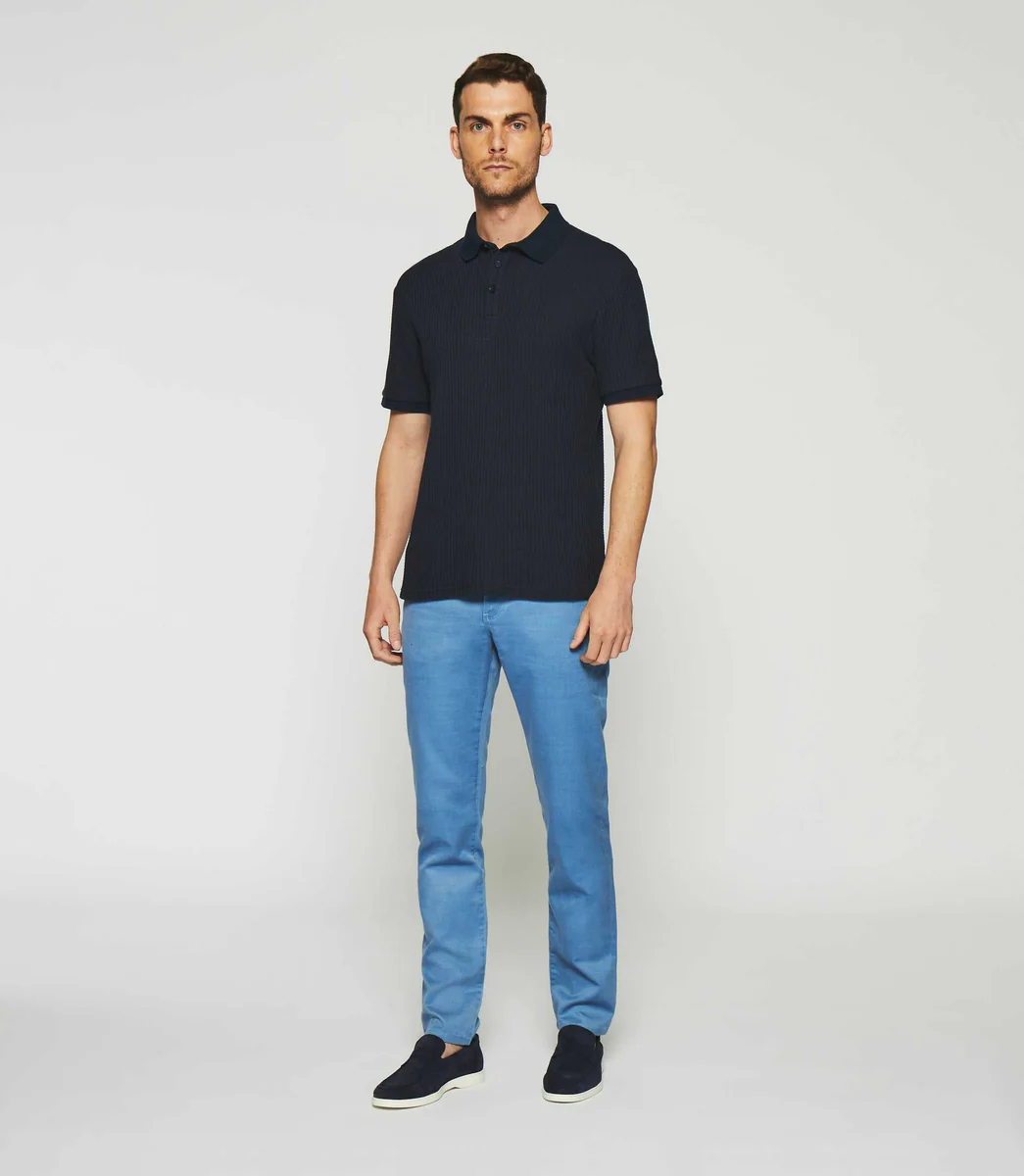Polo uni en maille fantaisie marine GEORGE