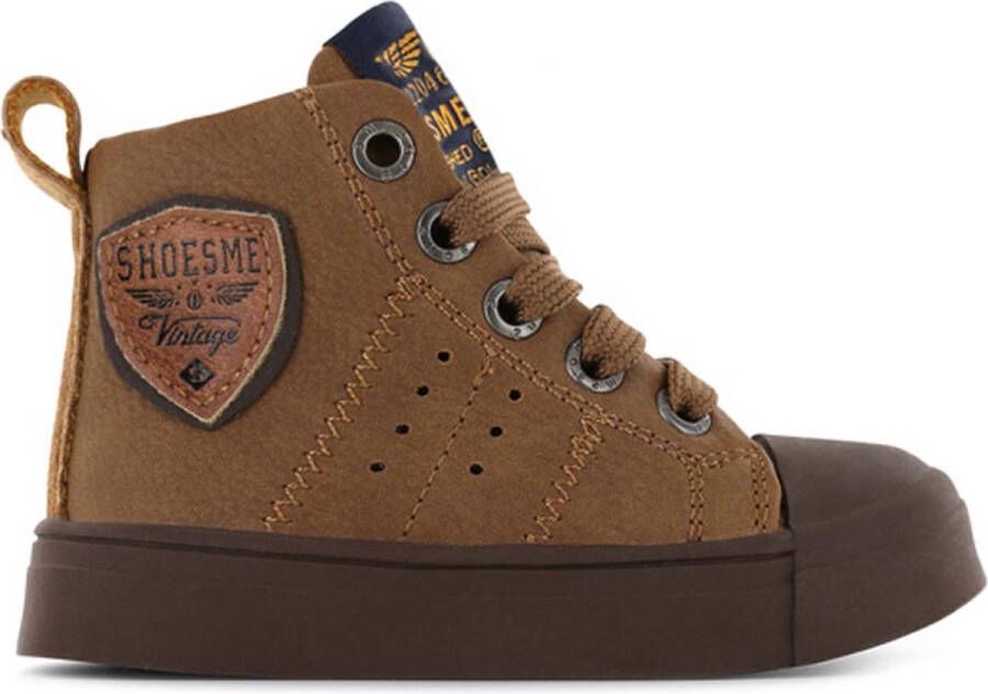 Shoesme Cognac Veterboot Met Patch Veterschoen Kind Jongens Brown Microleer
