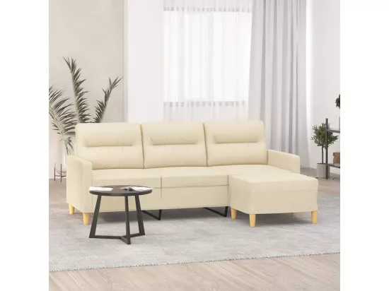 Canapé à 3 places avec repose-pieds Crème 180 cm Tissu