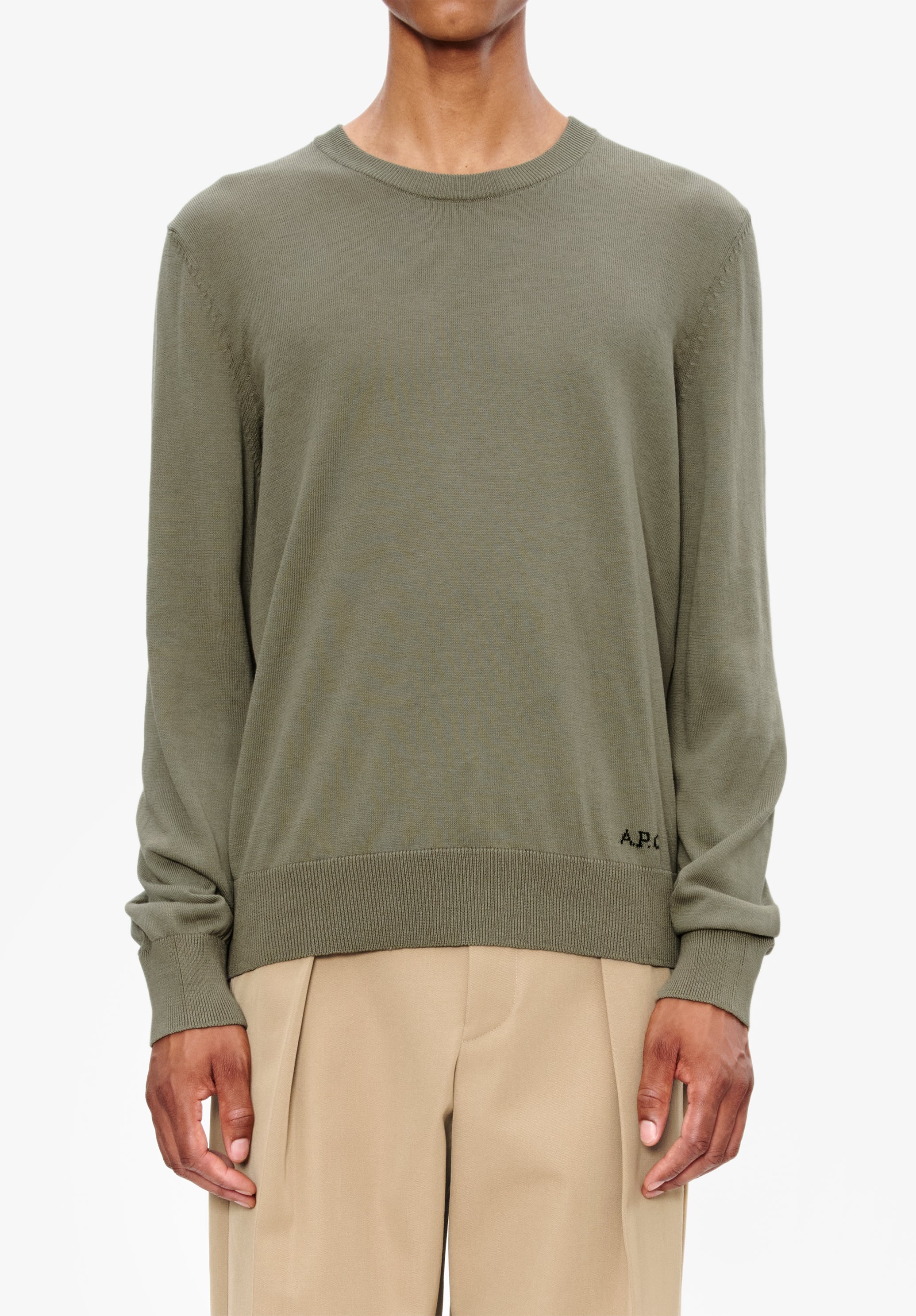pull col rond - Kaki chine