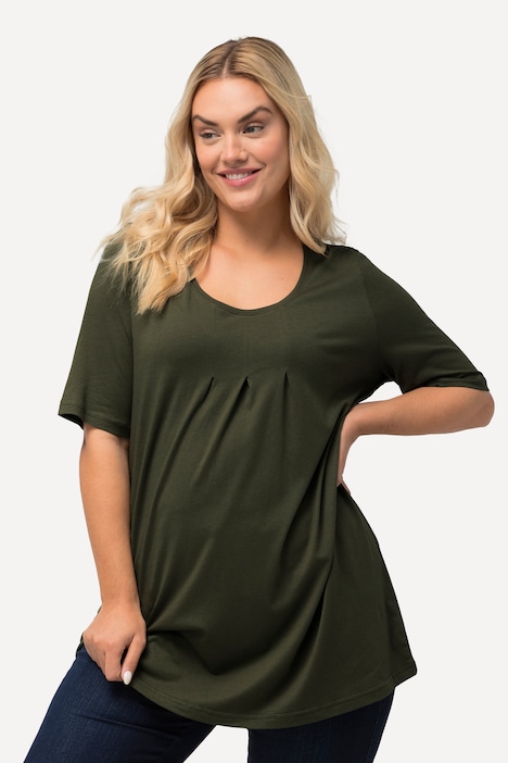 T-Shirt, Zierfalten, A-Linie, Rundhals, Halbarm, Modal
