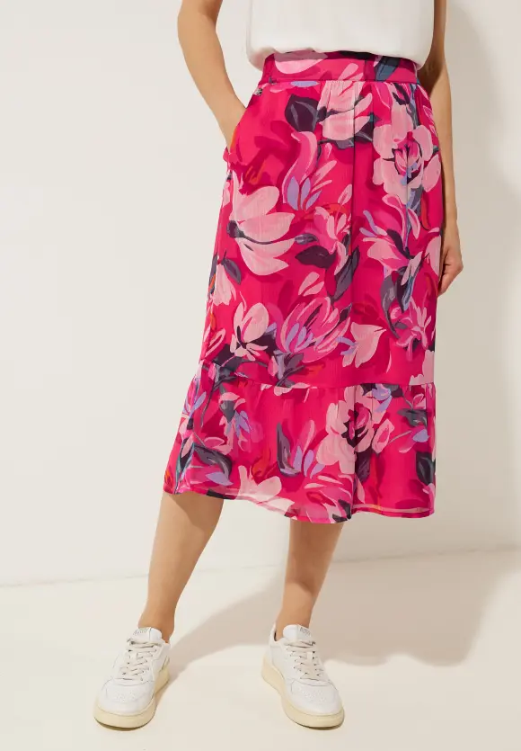 Chiffon Volant Printrock - berry rose