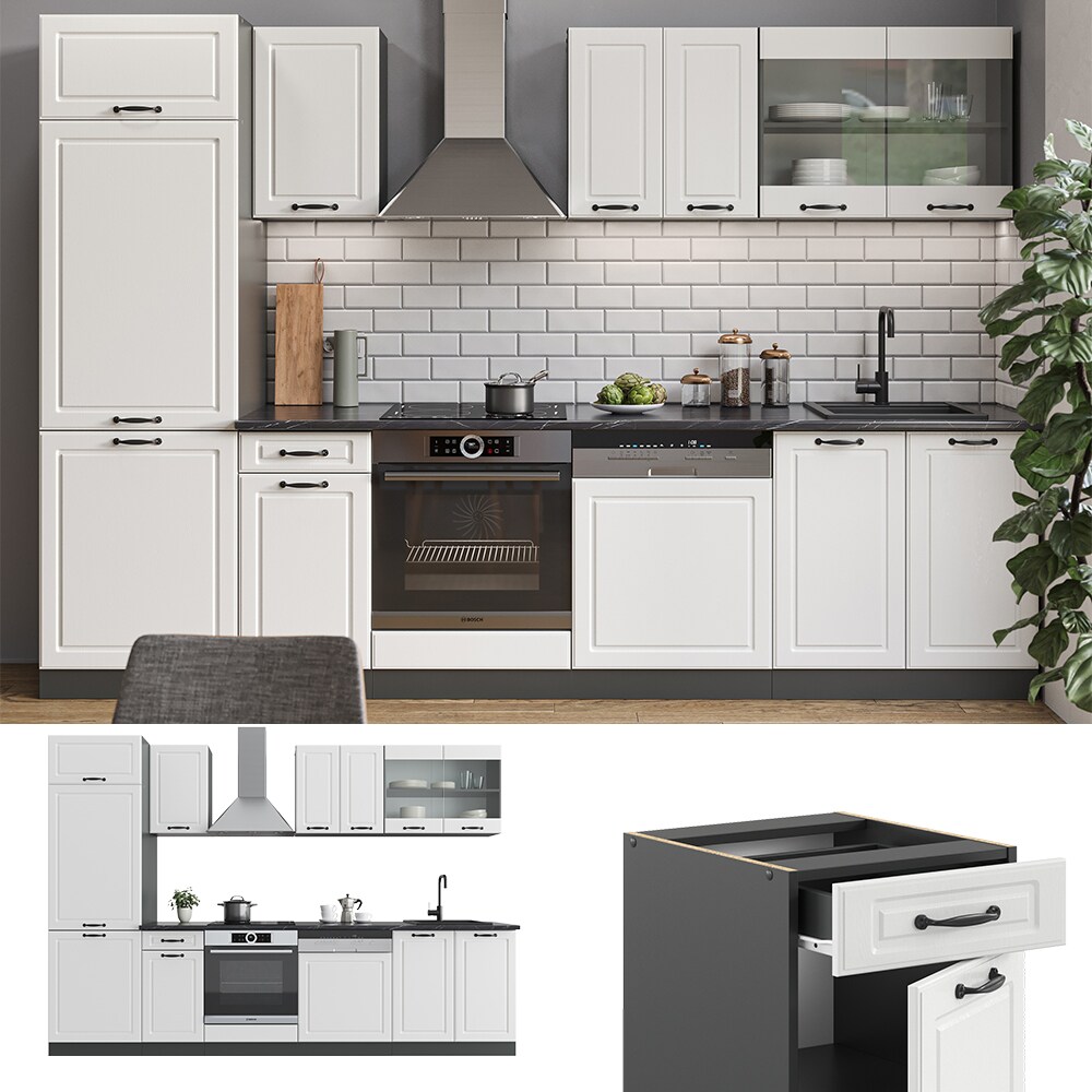 Vicco Küchenzeile Küchenblock Einbauküche R-Line 300 cm Landhaus Anthrazit KUS