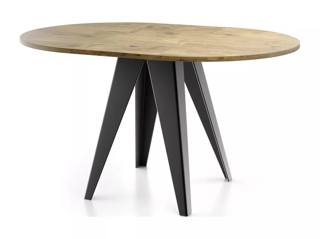 Table De Salle à Manger Ronde De Style Industriel - Moderne - Extensible De 100 Cm à 140 Cm - Pieds Métalliques Noirs - Compact Pour Petite Cuisine Ou Salon - Chêne