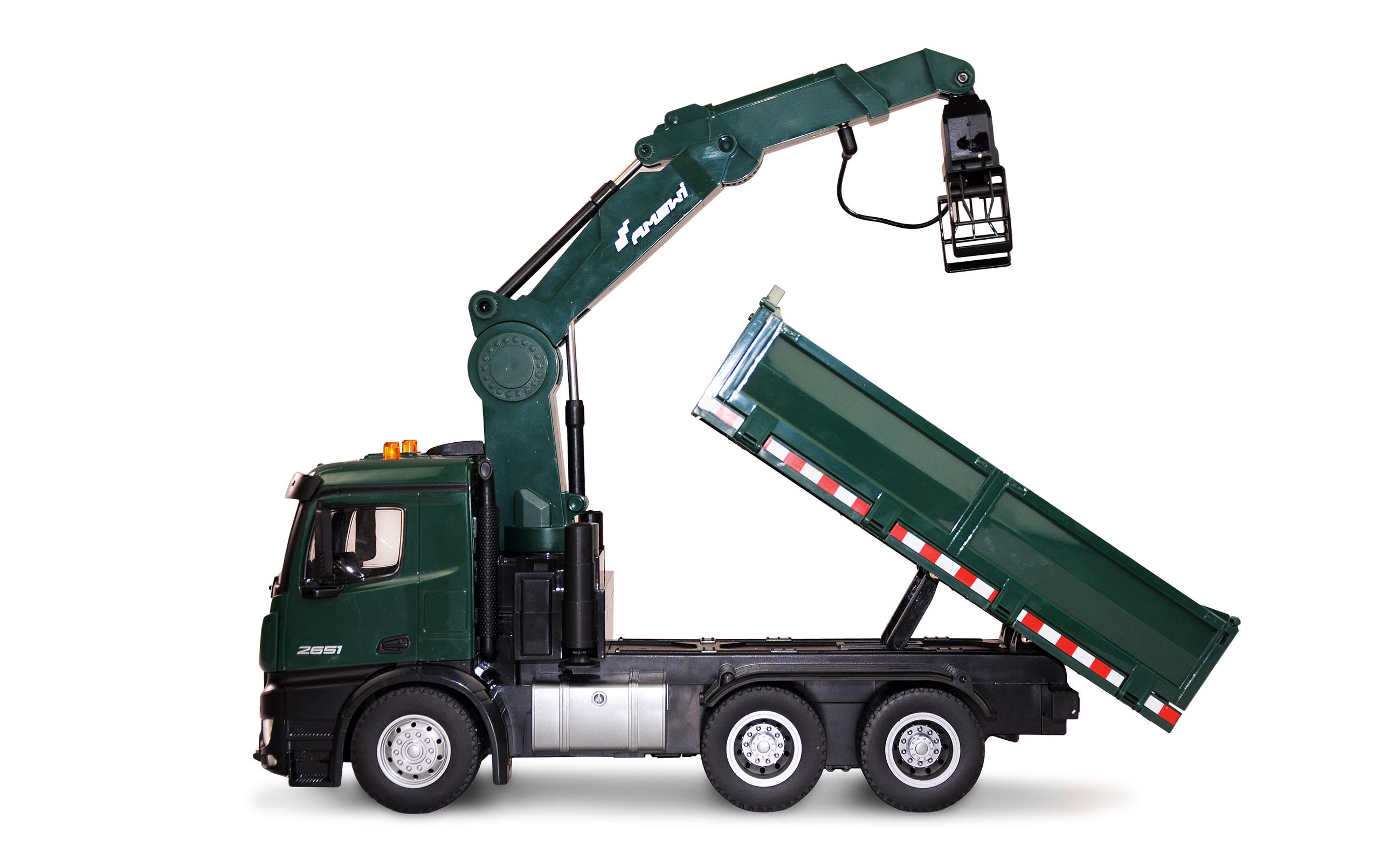 Lastwagen Mercedes Benz Arocs Kipper mit Kran 1:18, RTR<br>LKW Kranwagen mit Kippmulde & Greifer